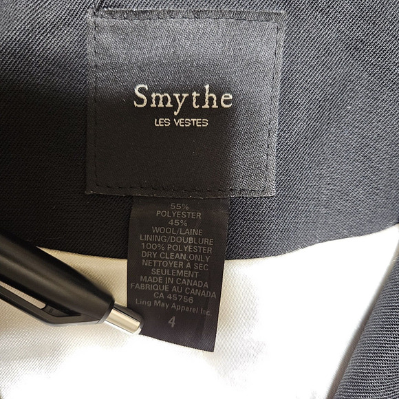 SMYTHE Blazer Designer Jacket Size 4 Small Satin Wool Black Business Casual Work - Picture 12 of 13
